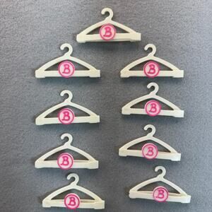 Vintage Barbie 1990s "B" Clip On Clothes Hangers White & Pink Lot of 9